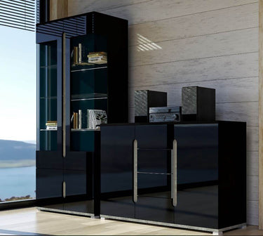 Elise Black High Gloss and Grey Display Cabinet T02 - 3015 - UK Luxury Furniture